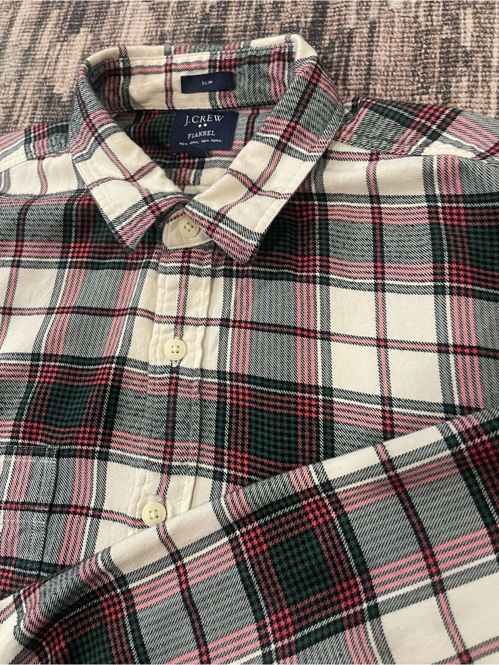J. Crew Men’s Large Slim Cream Plaid Flannel Shirt